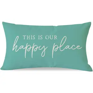 This is Our Happy Place Pillowcase Covers 12x20 Inch Modern Farmhouse Outdoor Decorations Lumbar Decorative Throw Pillows Cases Cushion Covers for Living Room Bedroom Porch Couch Sofa Decor A
