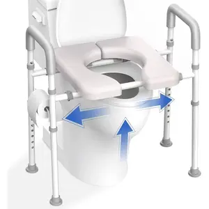 Raised Toilet Seat with Handles - Width & Height Adjustable Toilet Seat Risers for Seniors, Heavy Duty Handicap Toilet Riser, Fit Any Toilet, Up to 400lbs