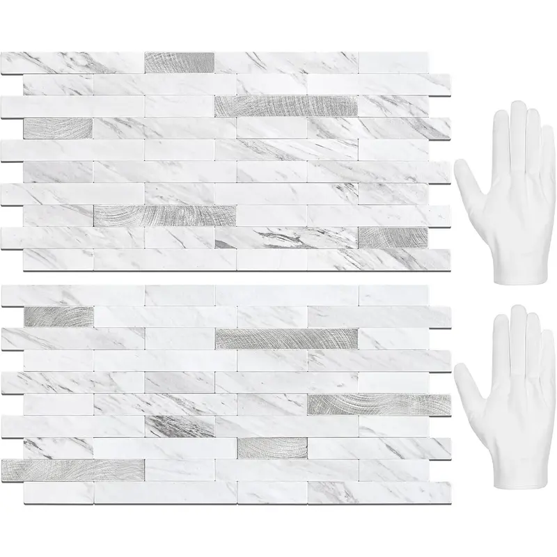 STICKGOO 20Pcs Peel and Stick Backsplash Tile, Stick on Backsplash for Kitchen/Bathroom, Self Adhesive Wall Tiles Diy Decorative Home Decor - White Marble Pattern Wallpaper