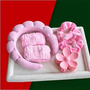 Women's Spa Hairband Set, Velvet Headbands with Claw Clips, Wrist Straps for Skincare Makeup, 6-Piece Kit for Women