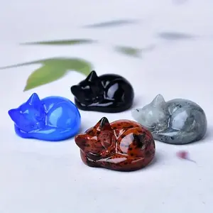 Sleeping Cat Design Crystal Carving, 1 Count Cute Animal Decoration, Crystal Home Decor, Unique Gift Ideas & Naked Stone Collection