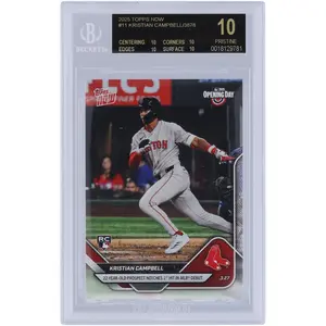 Kristian Campbell Boston Red Sox 2025 Topps Now 22 Year Old Prospect Notches 1st Hit in MLB Debut Black Label #11 BGS Authenticated 10 Rookie Card - 10,10,10,10 Subgrades - Fanatics Authentic Certified