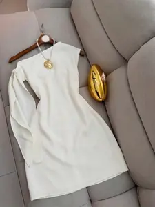 Women's Unique Design Asymmetric Elegant Chic Knitted Off-Shoulder Bow Tie Knot Short Dress, Slimming Fit, Adjustable Straps, Fashionable Casual Wear