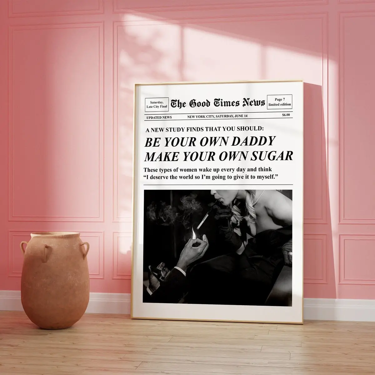 Trendy Newspapers Print, Manifestation Print, Magazine Cover Aesthetic, Be Your Own Sugar Daddy, Feminist Wall Art, Retro Bar Cart, Room Decor