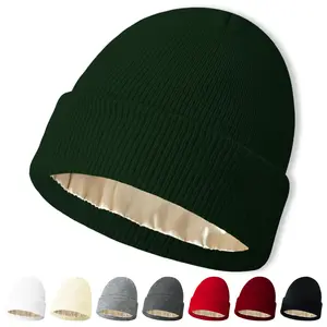 Women's Winter Knitted Beanie - Satin Lined Cuffed Skull Cap for Ultimate Warmth and Comfort