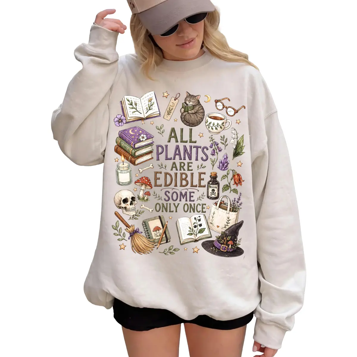 All Plants Are Edible Some Only Once Sweatshirt for Men and Women, Funny Gothic Botanical Gardening Graphic Crewneck