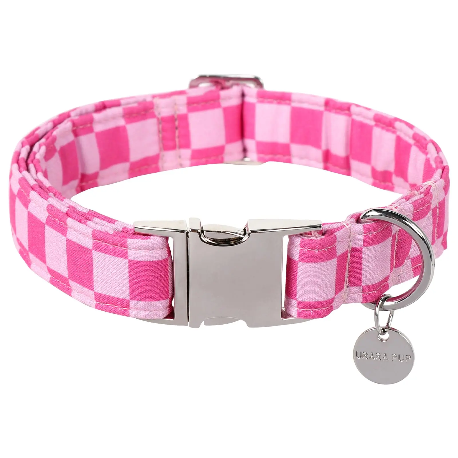 Adjustable Dog Collar,Cute Pink Plaid Dog Collar,Cotton Puppy Collar with Adjustable Metal Buckle for Small,Medium,Large Girl Boy Dog