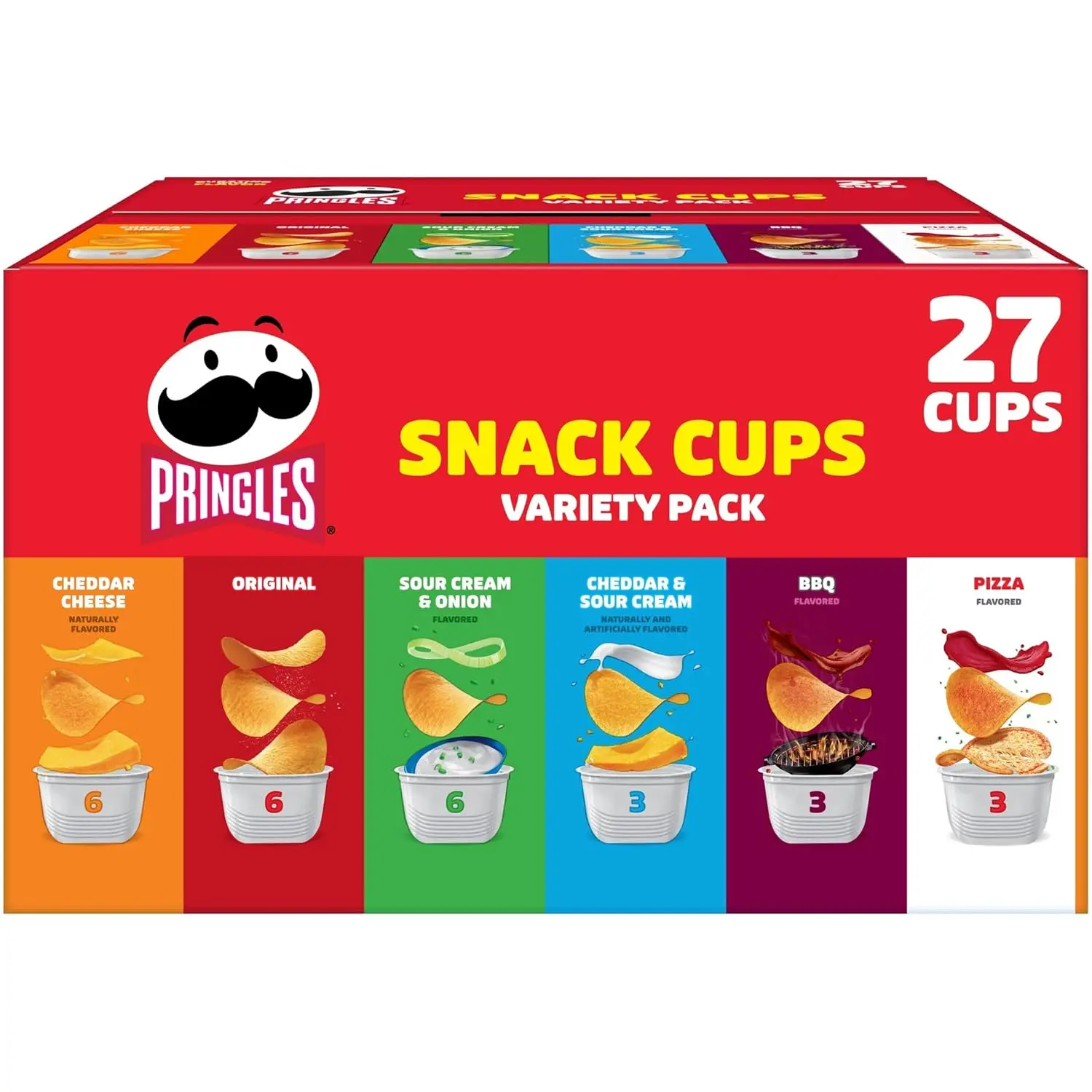Crispy Crunchy Pringles Potato Crisps, Lunch Snacks Variety Pack, 19.5oz Box with 27 Snack Cups