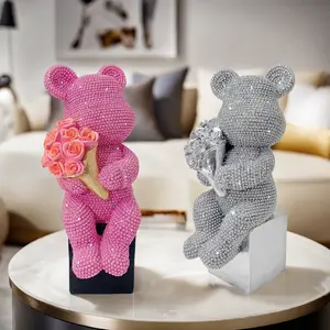 Creative Bear Hug Flower Ornament, Perfect Valentine's Day & Christmas Gift, Abstract Art Sculpture, Decorative Sculptures for Home Decor, Studded Decor, Office, TV Stand