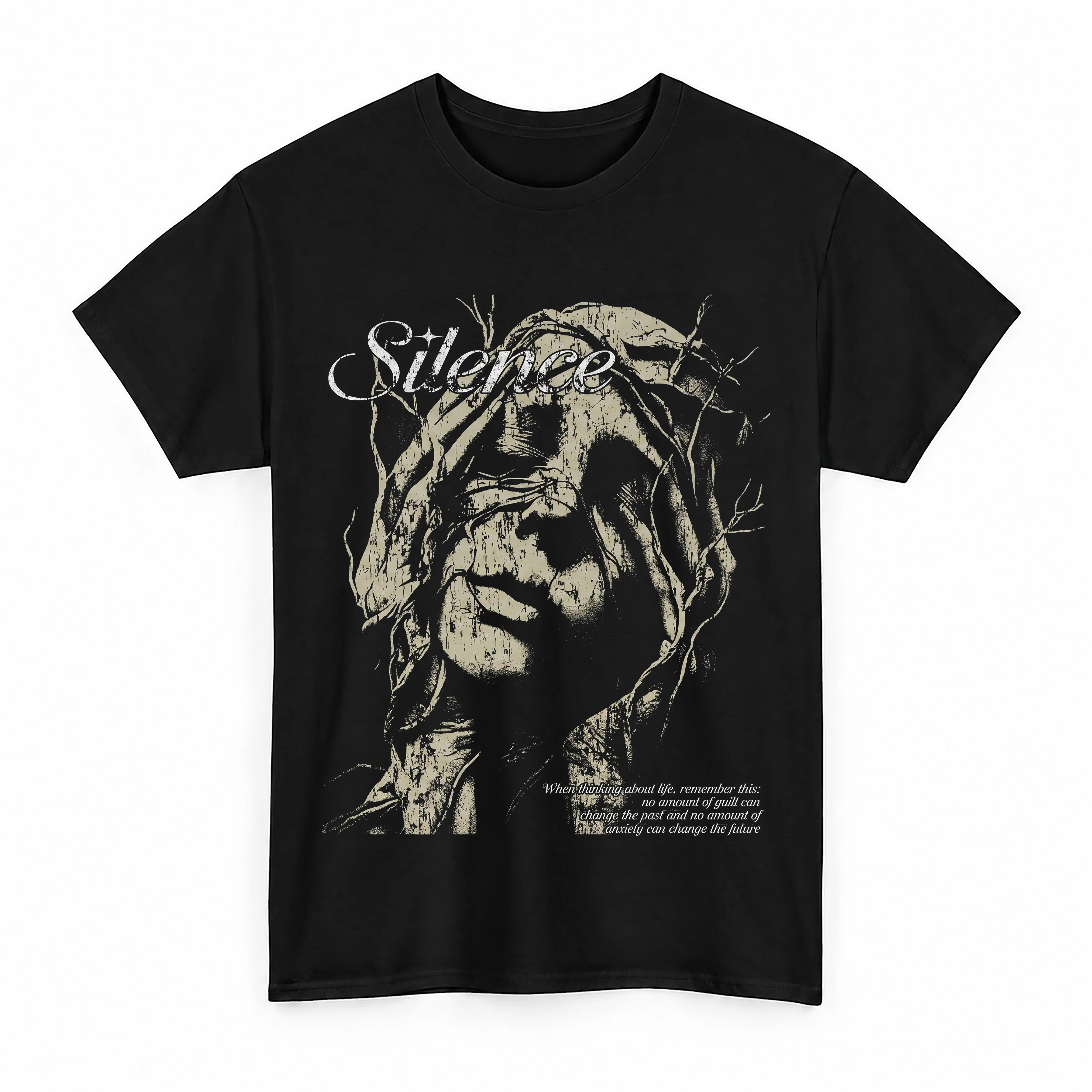 Silence Vintage Statue Grunge Graphic Tee, Aesthetic Sad Poetry Streetwear T-Shirt