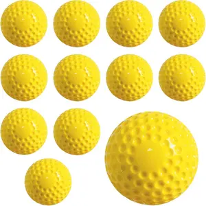 12 count Yellow Dimpled Softballs, 12-Inch Pitching Machine Ball Softballs for Indoor/Outdoor, Hitting and Fielding Practice