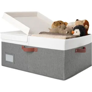 Decorative Storage Boxes with Lid Large Storage Bins with DoubleOpen Lid and Divider Fabric Storage Bins for Clothes Linen Storage Bins 63L Closet Storage Bins WhiteGray