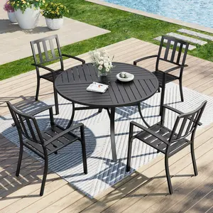 Phivilla Patio Outdoor Dining Table Set, 300Lbs Stackable Wrought Outdoor Metal Dining Chairs with Armrest for Outdoor Kitchen Garden, Backyard - 2 Pack