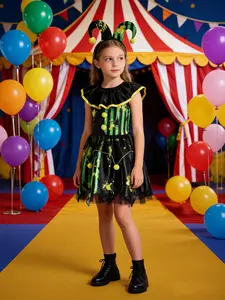 Clown Role Play Costume Set, Includes Clown Horn Headband, Dress with Splatter, Perfect for Parties