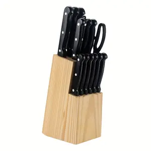15pcs Kitchen Knife Set With Solid Wood Block, Suitable For Cutting And Mixing Meat [ Collectible Level ] Kitchen Knives 15pcss Set | Gift BOX Solid WOOD Base | Edge Treatment Maintenance Set | Family Quality Stainless Stainless Stainless Steel