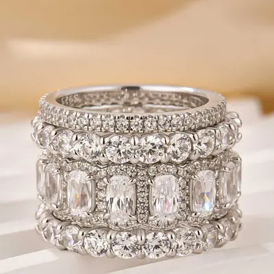 BoRuo Sterling Silver Eternity Band Ring With Cubic Zirconia - 925 Silver, Platinum Plated, Size 10
