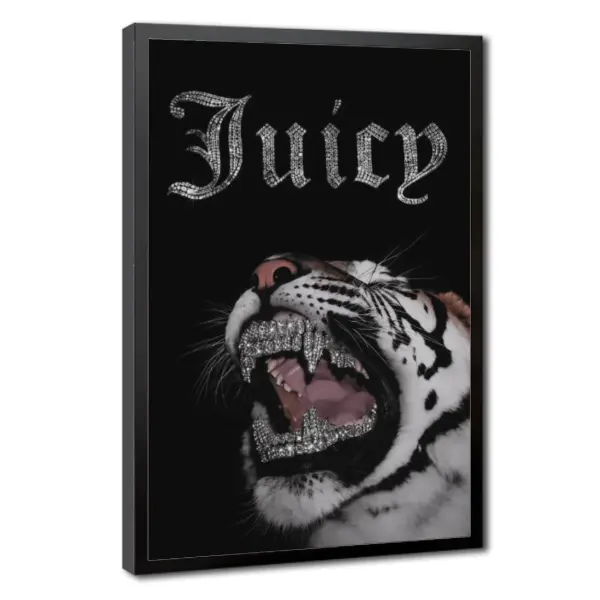 Diamond Grillz Tiger Poster, Y2K Street Style Wall Art, Luxury Animal Aesthetic Print, Hip Hop Inspired Black Background Decor, Trendy Bedroom Canvas Artwork Gift