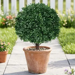 17.7-Inch Artificial Boxwood Ball Shrub Stake, Outdoor Eucalyptus Planter with Ground Spike, UV-Resistant, Easy Install, Indoor/outdoor Decor