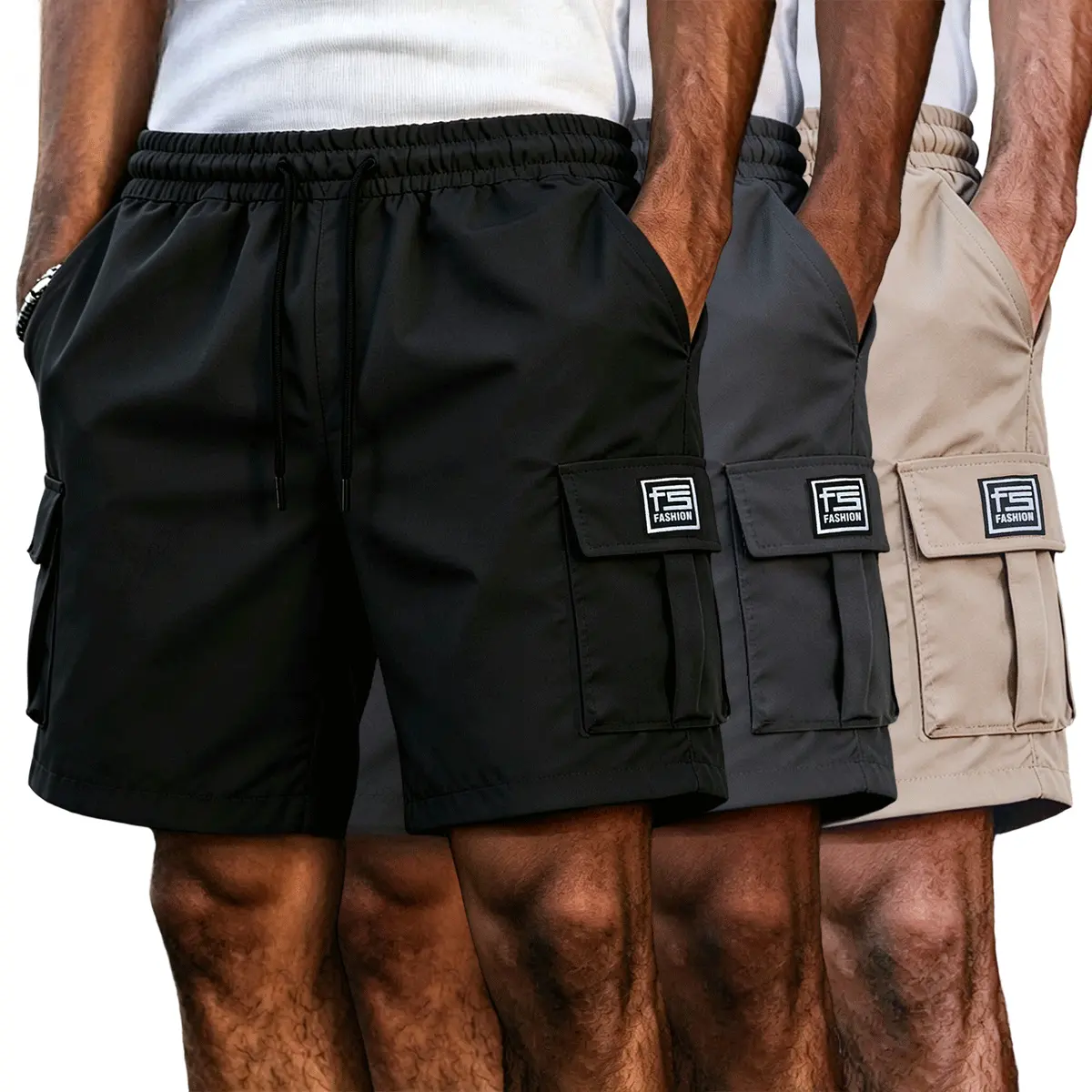 TOOTD Selection Men's Plain Menswear 3-Pack Cargo Shorts - Slightly Stretchy Fabric, Stylish Lettered Label, Machine Washable Summer Essential for Everyday Wear, Affordable Husband Gift