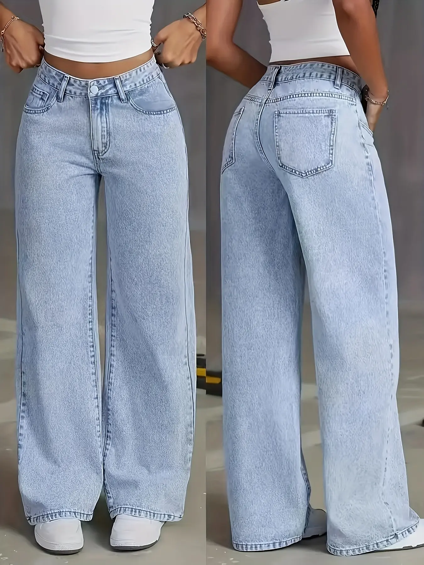 Women'S Korean-Style Wide-Leg Denim Pants
