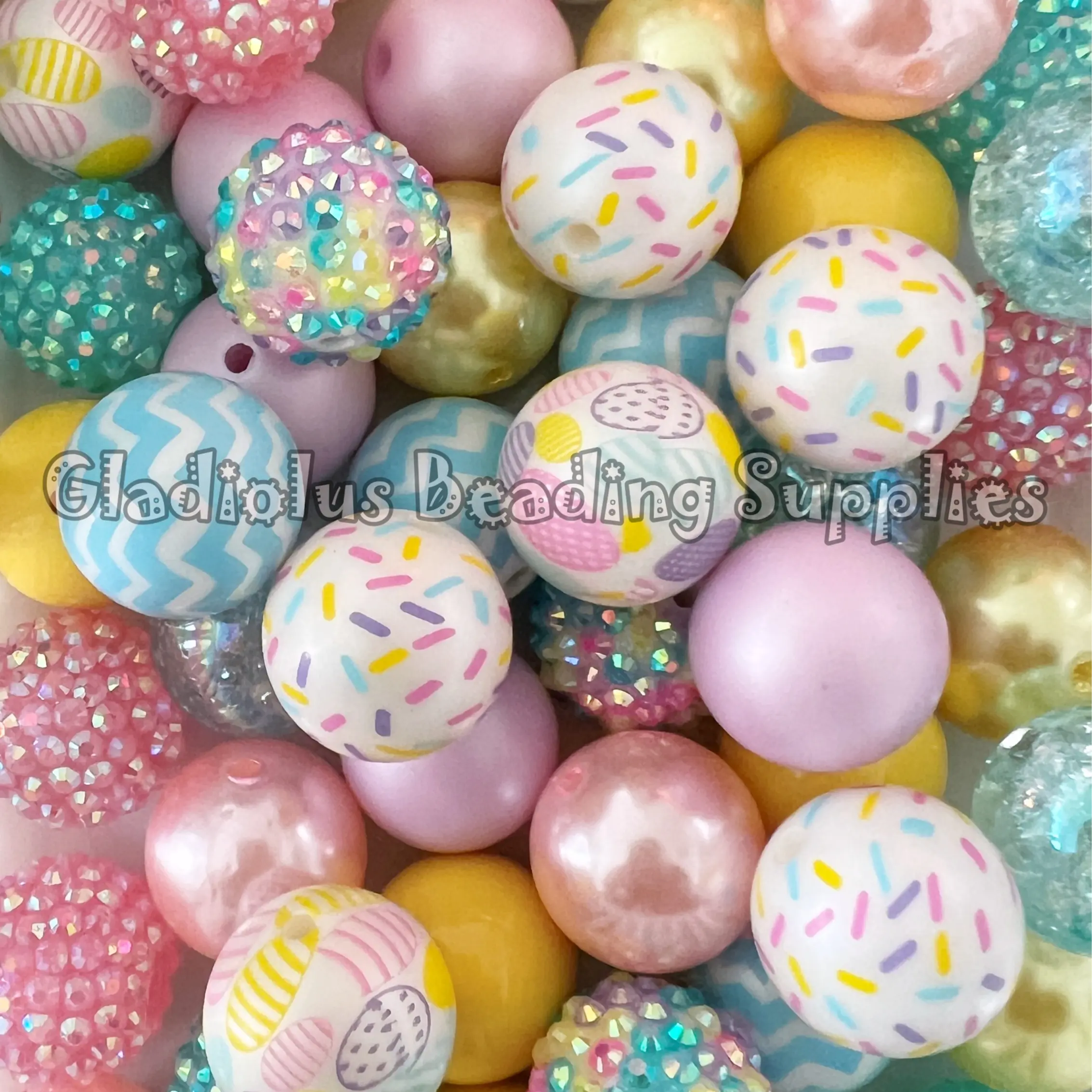 50 Qty 20mm Beads, Easter Set Beads Craft, Easter Season, Bunny Theme, Acrylic, Chunky size, Round, Gumball, Beading Supplies