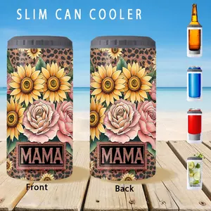 1pc/12oz/350ml,Slim Can Cooler,Insulators,Doucle-Walled Stainless Steel Insulated Slim Cans,2-in-1 Insulated Can Cooler Cup,Floral Print Ideal Choice For Holiday Gifts,Father's Day Gifts,Mother's Day Gifts,Valentine's Day Gifts