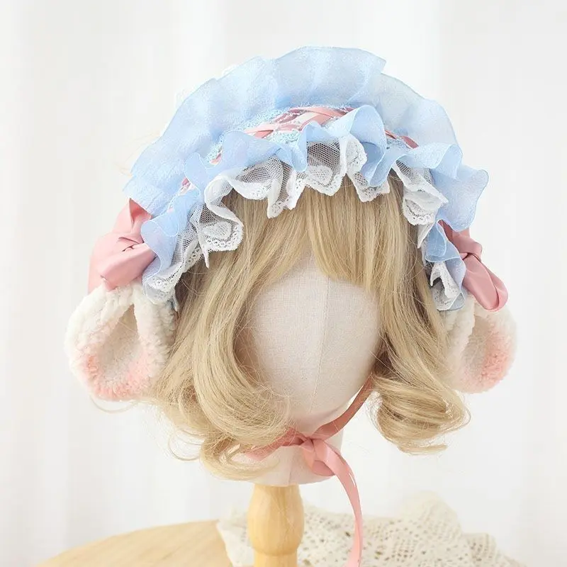 Soft Headband - Lolita Charm Lamb Ear Hair Accessory, Sweet Cute Pink-Blue Small Animal Design for Cosplay Wear