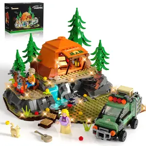 TENHORSES Mountain Camping Building Blocks Set 677PCS Outdoor Adventure Scene Construction Toy with Tent Camping Car Campfire Desktop Decoration for Kids Adults Creative Gift for Camping Lovers
