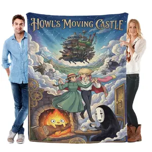 Howl's Moving Castle Cooling Soft Blanket Breathable Lightweight Throw for Bed & Couch Thick Warm Plush Blanket for Sofa Bed
