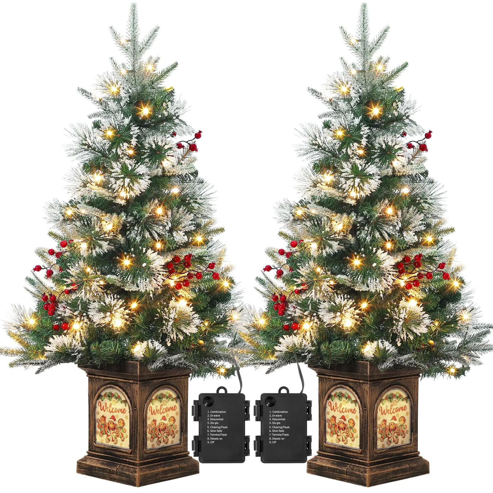 2PCS 3FT Gingerbread Man Light Box Imitation fiber,3ft Pre-Lit Christmas Tree, Artificial Xmas Trees with 78 Warm White LED Lights, 8 Lighting Modes, Timer & Lightbox Base, Snow Flocked Xmas Trees for Home, Office, Tabletop Decor, Set of 2 Magical Room