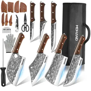 Kitchen Chef Knife Set MDHAND Professional, Hand Forged High Carbon Steel, Butcher, Meat Cleaver, Boning, and Viking Knives, with Knife Bag, mothersdaygift