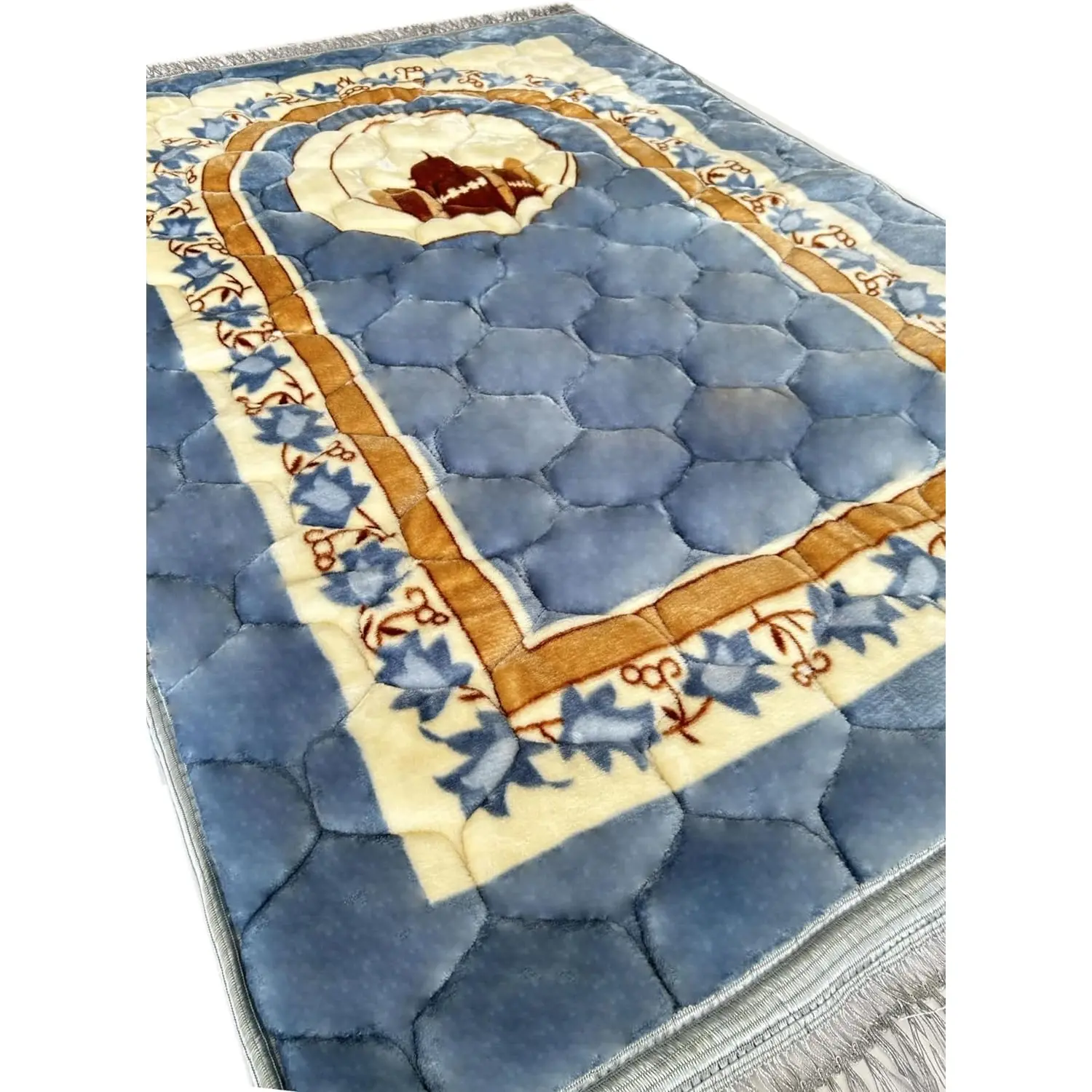 Prayer Rug Muslim Prayer Mat Islamic - Very Thick Prayer Rug Sajadah for Men Women with Islam Prayer Beads for Eid Travel Ramadan, Soft and Luxury (BB Blue) Islamika
