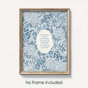1pc Billy Joel "Slow Down You're Doing Fine" Vienna Lyrics Canvas Art - Vintage Blue Floral; Birdcage Design |   Inspirational Unframed Wall Decor For Living Room, Bedroom Decor, Kitchen Decor, Quotes Posters For Room, Botanical Home Decor, Room Decor