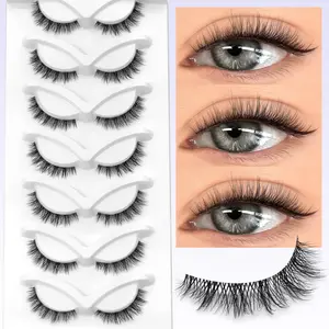 GROINNEYA 7 Pairs Short Wispy Eyelashes Natural Look Spiky Fake Eyelashes Originality Criss-Cross Faux Mink Eyelashes Furry Soft False Eyelashes with Clear Band,Perfect Fit Daily Wear,Easy To Wear, Cosmetic