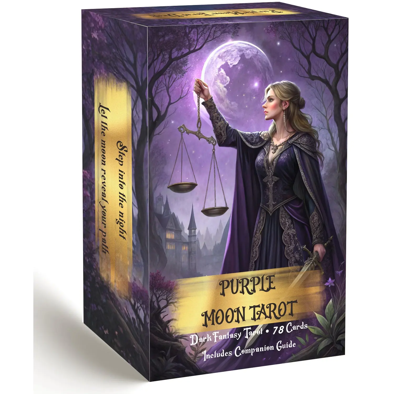 Purple Moon Tarot Deck, 78-Card Dark Fantasy Set with Companion Guide Tarot Cards for Beginners, Tarot Card Decks,12x7cm Gothic Violet Moon Theme, for Beginners and Experienced Readers, Purple Moon Tarot Deck, Dark Fantasy Tarot, Tarot Card Game