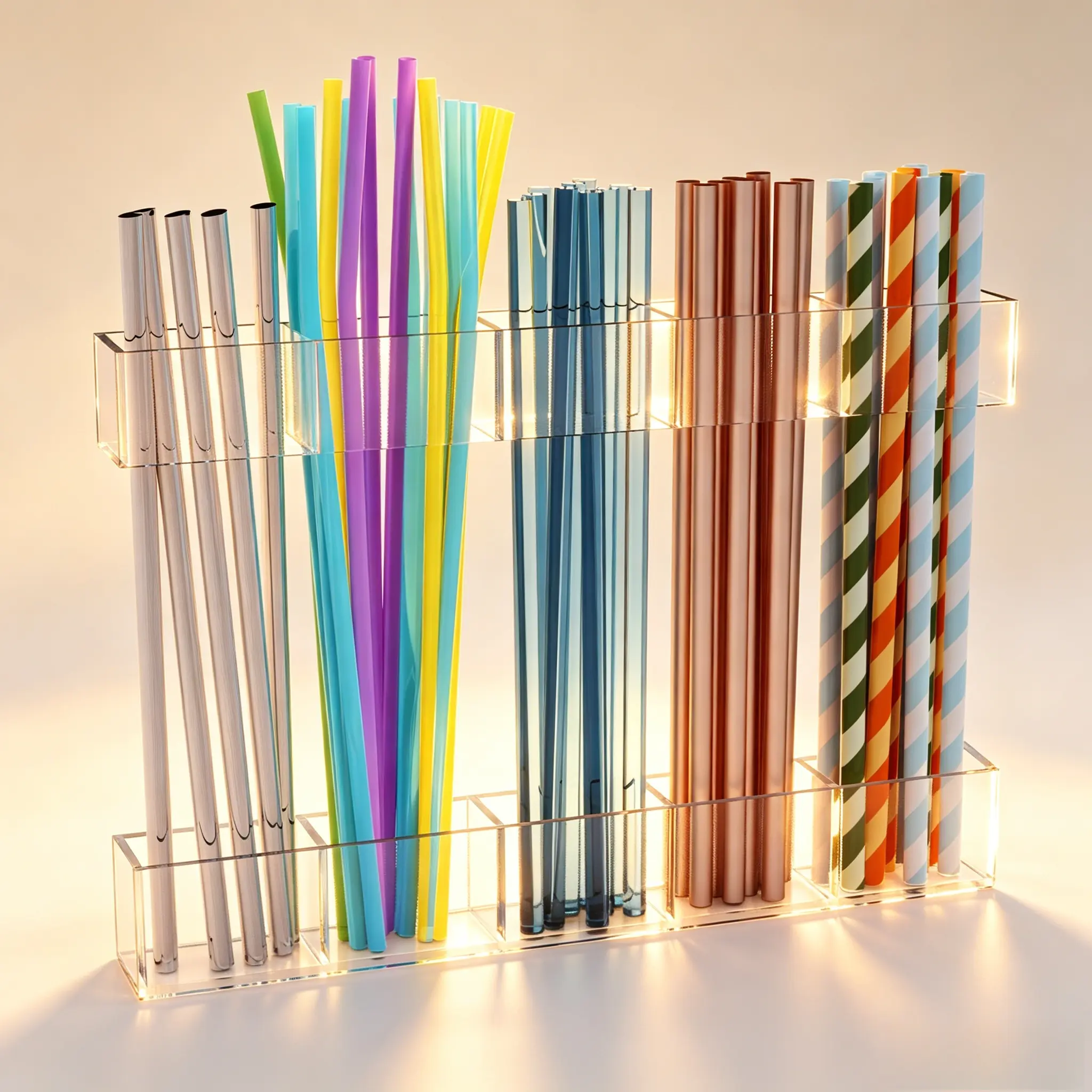 Malldii Large Size Acrylic Straw Holder, Wall Mount Cabinet Door Straw Organizer, Reusable Tumbler Straw Storage Container, Strong Adhesive Kitchen Small Accessories Organizer, Transparent（9.5" Large）