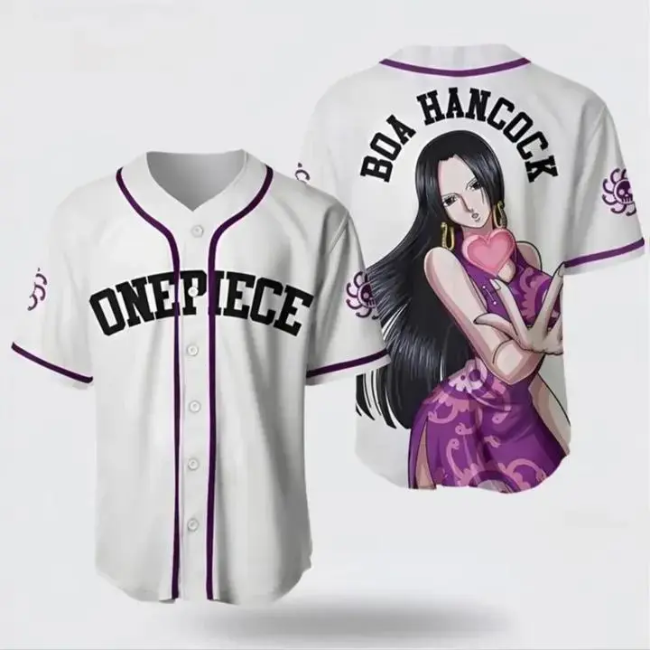 Anime Pirate Empress Streetwear Baseball Button Up Shirt - Harajuku Oversized Graphic Casual Top, Premium Breathable Material, Trendy Cozy Manga Tee, Perfect Gift for Otaku Fans