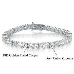 Unisex MDFUN Copper 3–7MM Round-Cut Waterproof Tennis Bracelet Tennis Anklet  Tennis Chain Unisex Classic Couple Style Anniversary Birthday & Engagement Gift Hip Hop Style