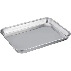 Pure Stainless Steel Toaster Oven Pan Tray Ovenware, 7''x9.3''x1'', Heavy Duty & Healthy, Mirror Finish & Easy clean, Deep Edge, Dishwasher Safe (18/0 Steel)