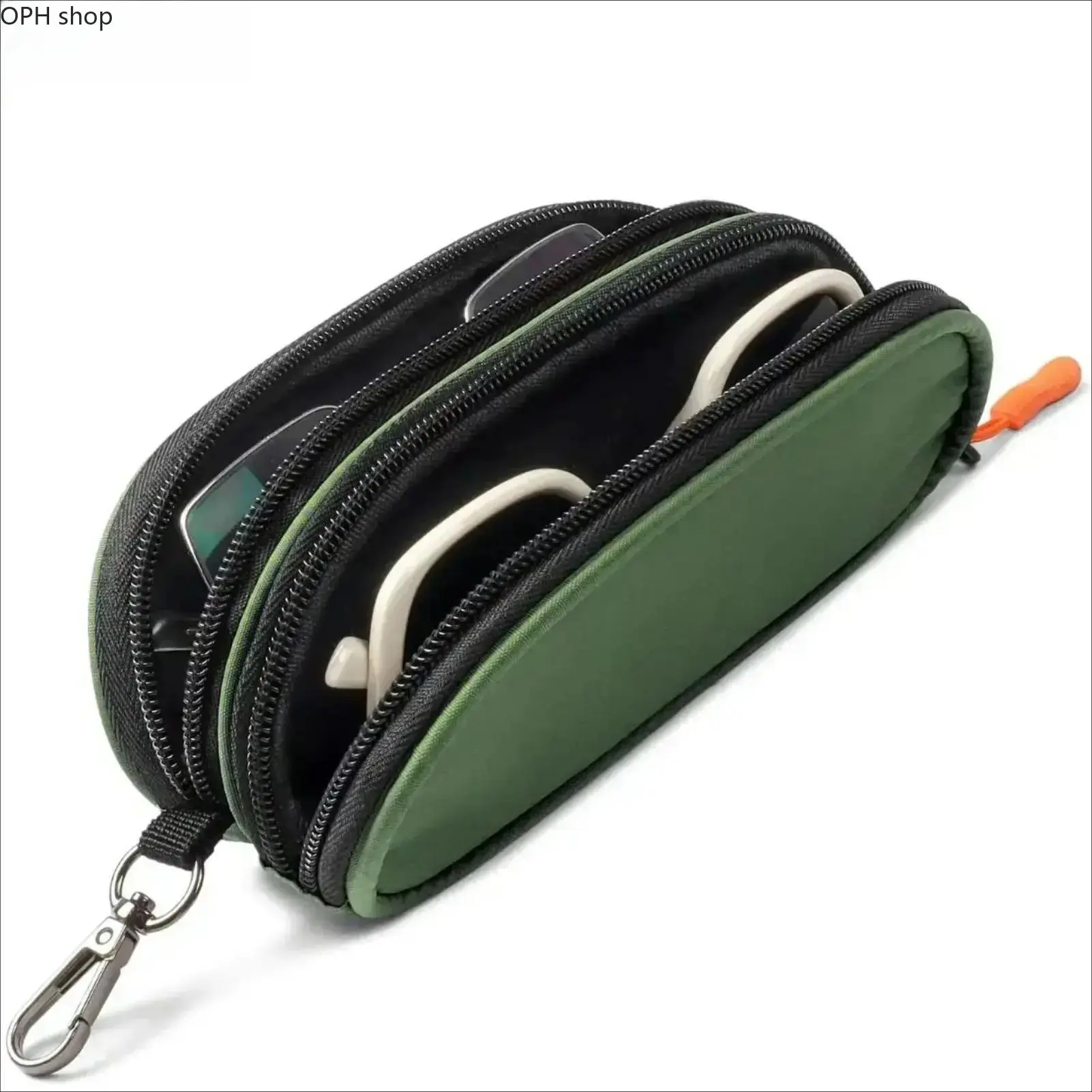 Compact Plain Dual Compartment Soft Sunglasses Case - Portable Zipper Eyeglass Bag with Keychain Clip, Lightweight Protective Pouch for Male, 1-Size Daily Carry & Travel Fashion Accessory, One-Size, Prevents Scratches
