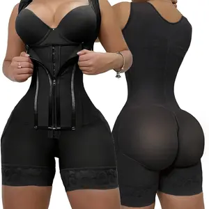 Brown Colombian Faja, Front Zip Bodysuit, Waist & Thigh Sculpting, Lace Shapewear, Tummy Control moldeador corset body full trainer