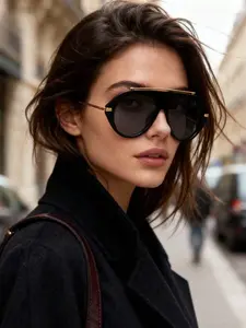 Women's Shield-Shaped Metallic Sunglasses, Casual Versatility, Elegant and Precise, Perfect for Daily Outdoors Use, Modern Frames sunglasses