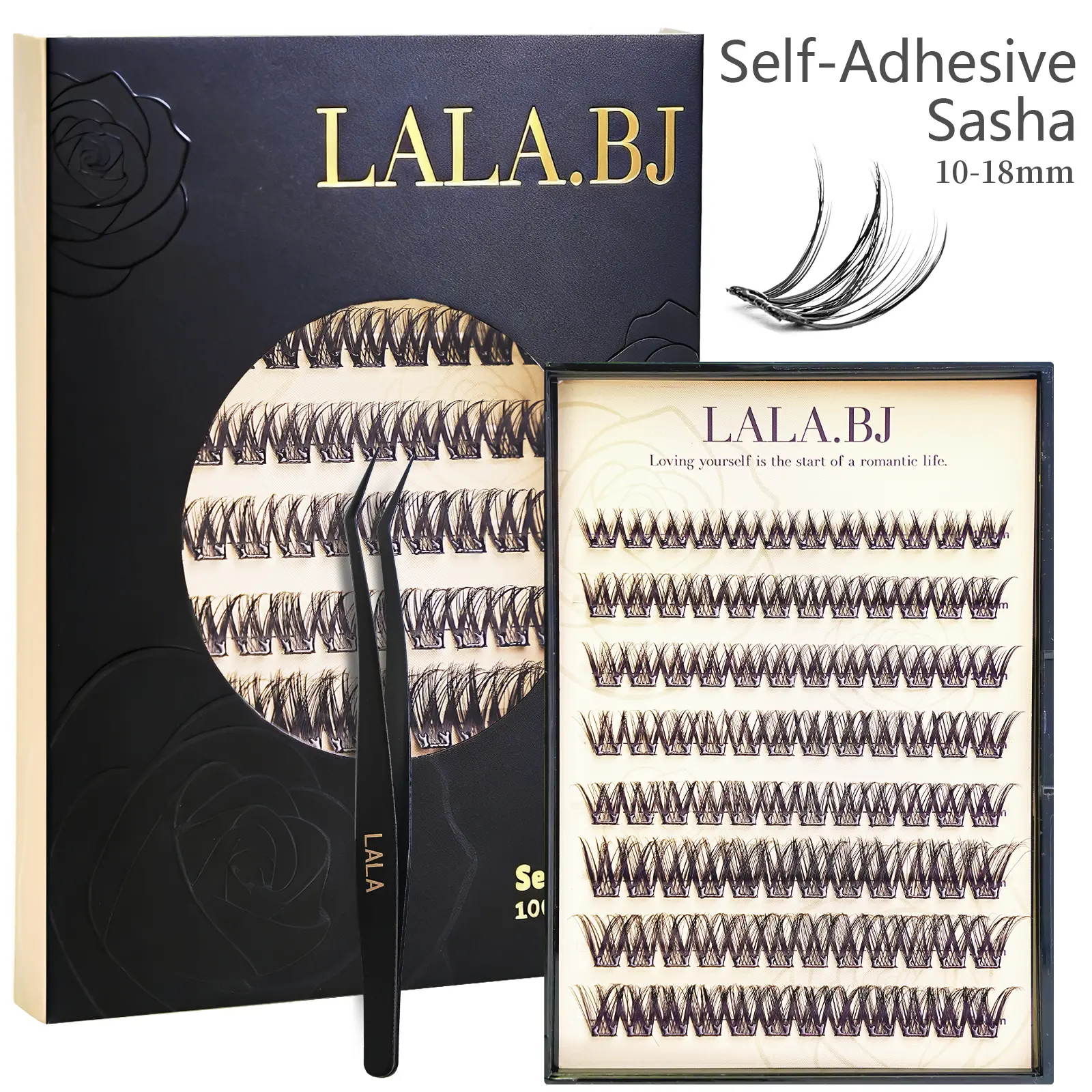 【BLACK GEL】LALA.BJ DIY Eyelashes Self Adhesive Lash Clusters Mother‘s Day Gift Pre glued Eyelash Clusters No Glue Needed Lashes Wispy D-curly Cluster Eyelash extensions 10-16mm Individual Lashes