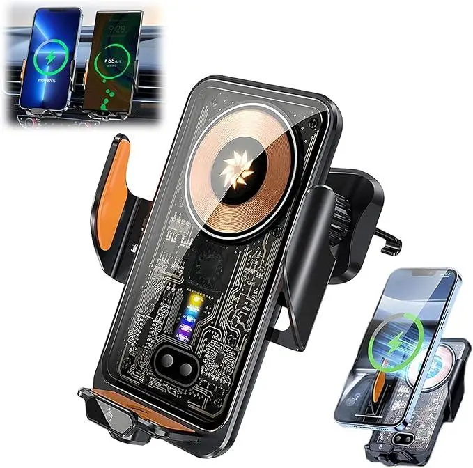 Wireless Car Charger Fast Auto Clamping Car Charger Phone Holder fit for iPhone 16 15 14 13 12 11 Pro, Samsung Galaxy S23 S22 S21, etc Smartphone Cell
