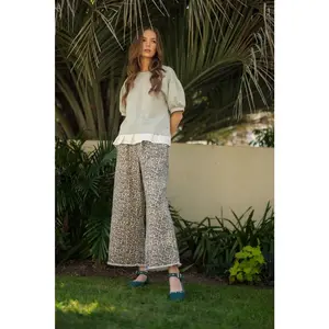 Jodifl Drawstring Waistband Wide Leg Leopard Print Pants