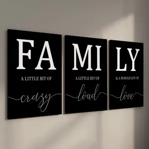 3 Counts Wood Framed Canvas Family Quotes Wall Art, Wooden Wall Art, Ready To Hang, Aesthetic Room Decor, Waterproof Canvas, Artwork Wall Painting For Gift, Wall Decor for Bedroom, Living Room, Dining Room, Bathroom, Home And Dormitory Decoration