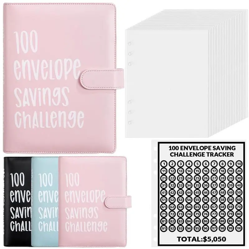 A5 100 Envelope Money Saving Challenge Binder - Cash Envelopes, $5050 Fast Savings Tracker, Expense Tracker, Cash Stuffing Organizer, Budget Planner, Financial Journal for Teens & Adults