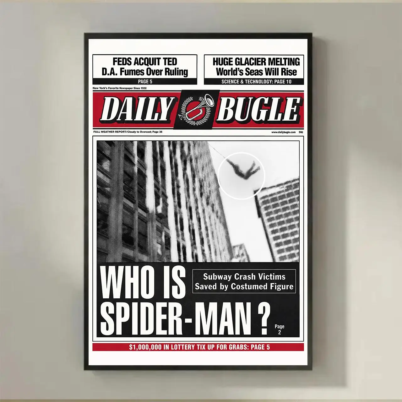 [NO FRAME] Daily Bugle Who Is Spiderr-Mannn? Framed Wall Art for Marrvell Fans Decorative Poster- Decor Poster