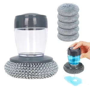 2026 New Comfort Grip Soap Dispensing Kitchen Scrub Includes 5 Replacement Brush Heads, Press-Type Pot Cleaning Brush That Does Not Damage The Pot, for Cleaning Dishes, Pots