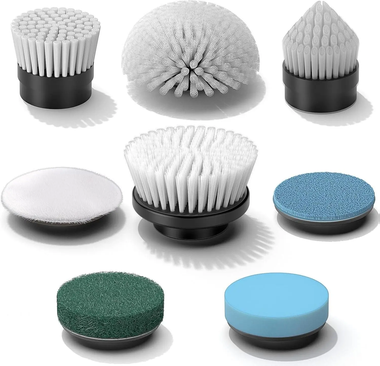 QUEP 9-in-1 Replaceable Cleaning Brush Heads Set - 8 Scrub Brush Heads, 1 Fibre Sponge, Dense Bristle Patterns, 2-Year Compatibility for Most Cordless Electric Spin Shower Scrubbers, Home Use